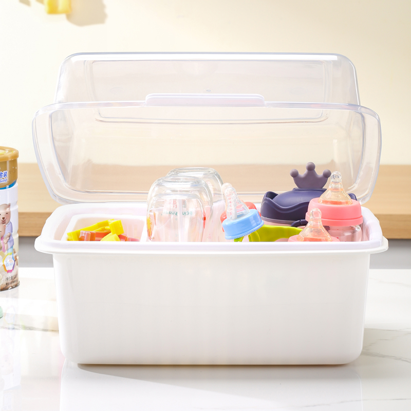 大号沥水碗柜放奶瓶手提收纳箱婴儿沥水盒带盖防尘箱晾干架碗筷收