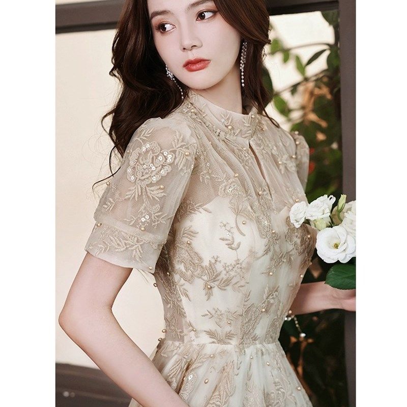 香槟色晚礼服高端轻奢小众生日女成人礼主持人高中学生毕业连衣裙