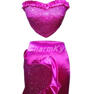 blackpink女团Lisa同款演出服套装打歌服水晶吊带爱心上衣性感