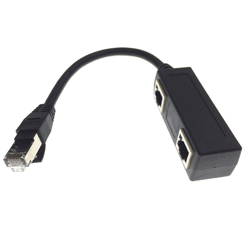 好货rj45一拖二三四分线器8p8c七类网络线1分3黑色1分4上网线台式