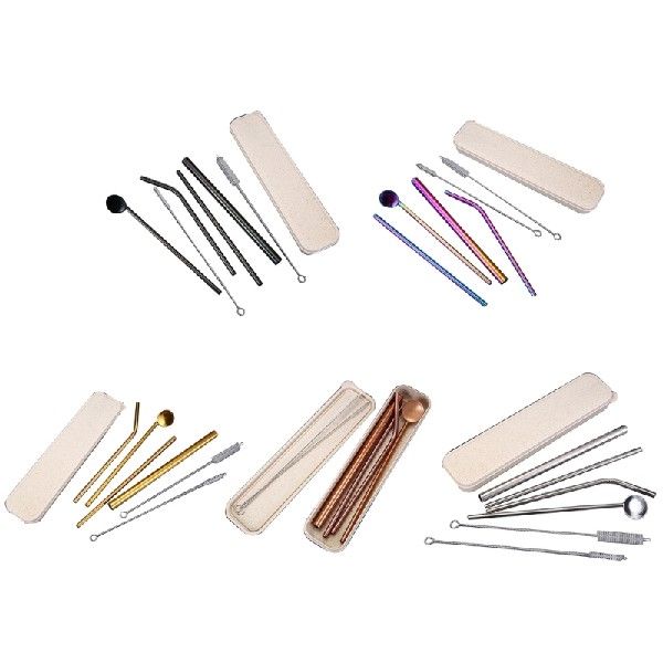 896A 7pcs Reusable Straws Multicolor Stainless Steel Straw