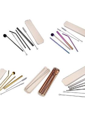 896A 7pcs Reusable Straws Multicolor Stainless Steel Straw