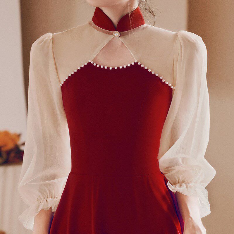 改良敬酒服秋季新款新娘订婚小个子长袖显瘦平时可穿礼服工厂货源