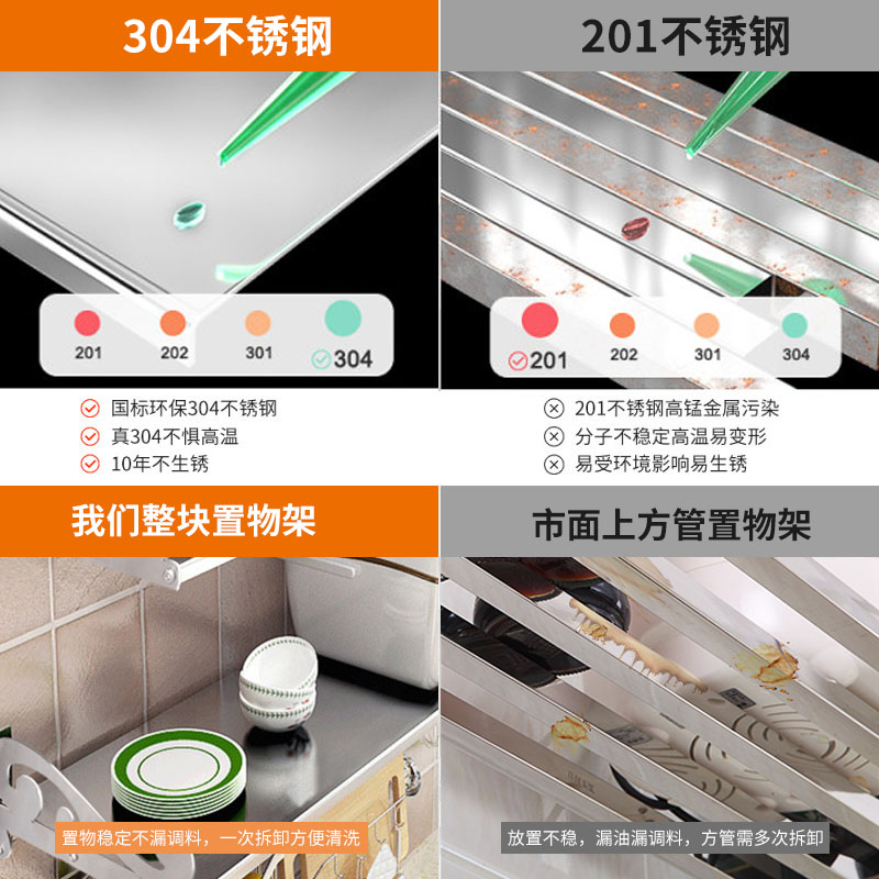 好货304不锈钢壁挂式置物架厨房微波炉烤箱壁架收纳层架单层打孔