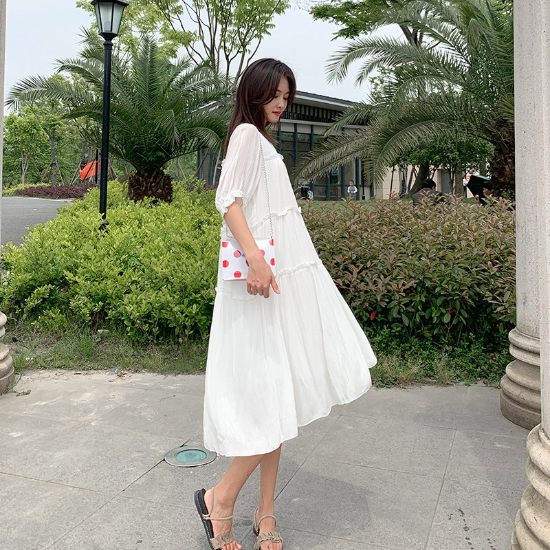 好货孕妇连衣裙夏短袖夏天中长款怀孕期裙子宽松喇叭袖孕妇装夏装
