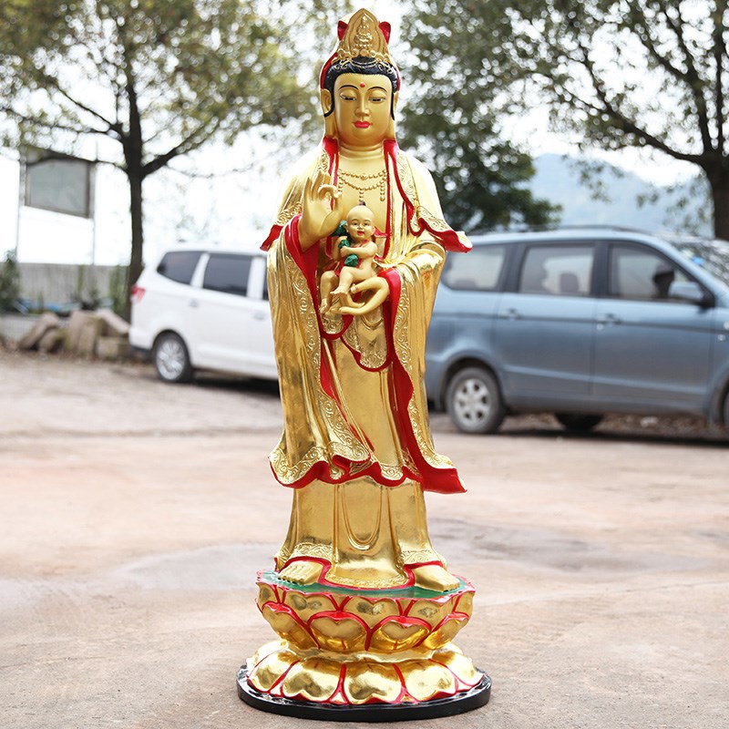 好货寺庙大佛像 观世音佛像居家供奉 送子观音菩萨树脂1米3站佛像