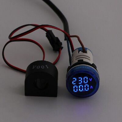 Digital Voltmeter Ammeter 22mm Round AC 50-500V 0-100A