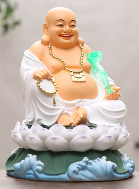 好货如意树脂佛像12寸弥勒佛 客厅大肚弥勒佛摆件 白衣彩绘笑佛