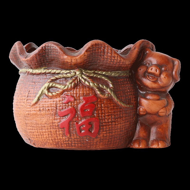 陶瓷花盆复古中国风福袋万象更新家用阳台桌面文竹发财树绿植花盆