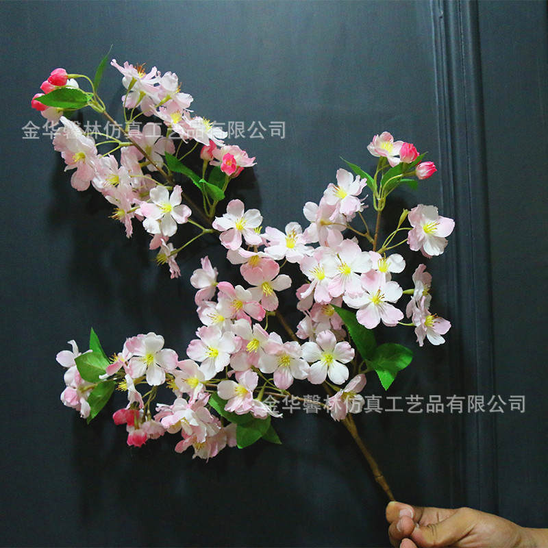 好货3叉精品海棠花仿真花绿景园林装饰花材假花绢花西府海棠梨花