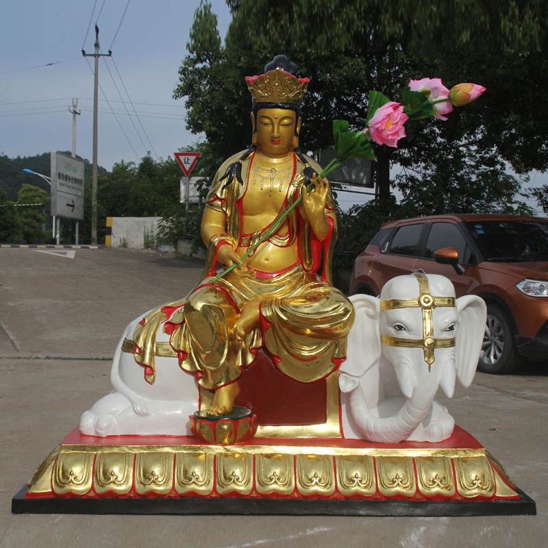 好货厂家直销佛像寺庙佛像树脂佛像玻璃钢贴金彩绘文殊普贤1米8高
