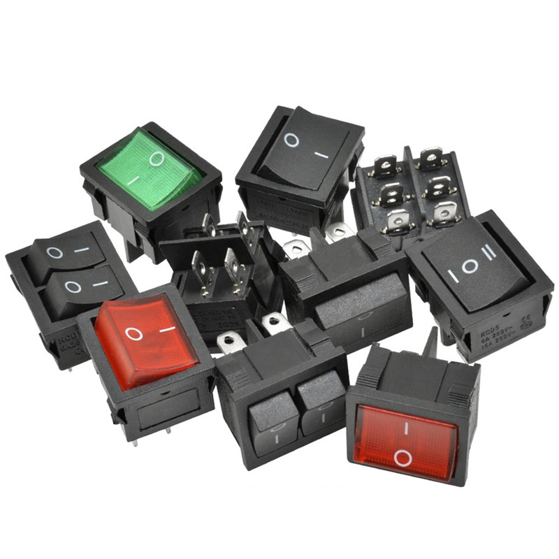 KCD5翘板开关 4/6脚 两档3档红绿带灯双联电源船形开关 6A250V