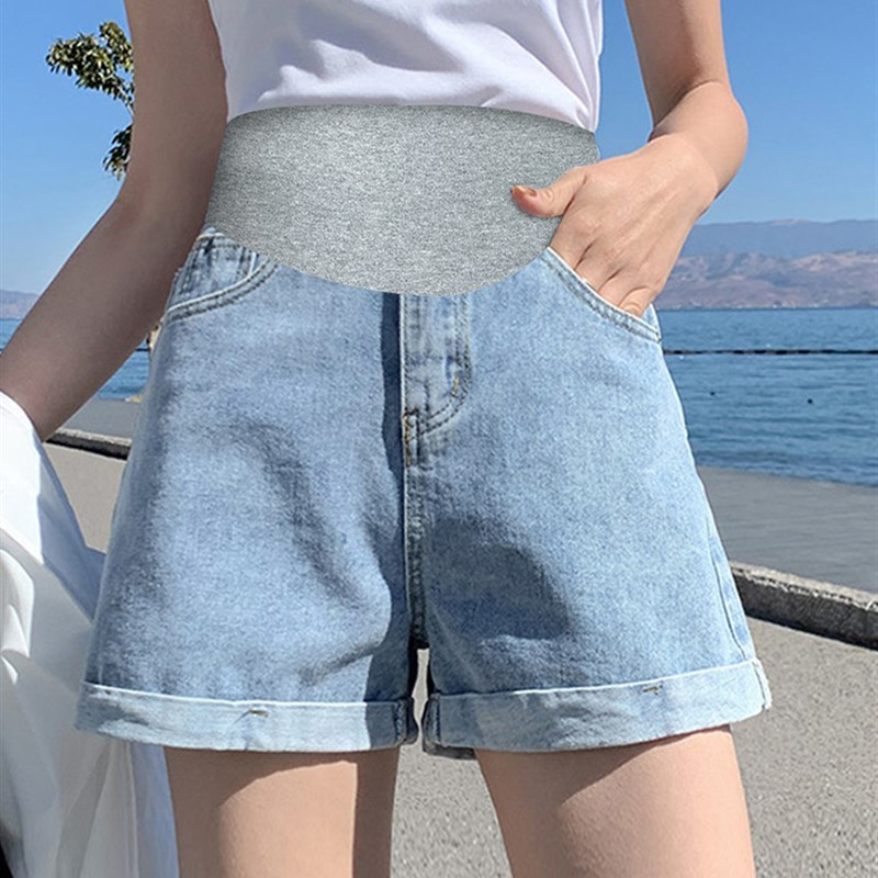 好货孕妇裤子夏季薄款卷边高腰托腹孕妇牛仔短裤夏外穿黑色白色安