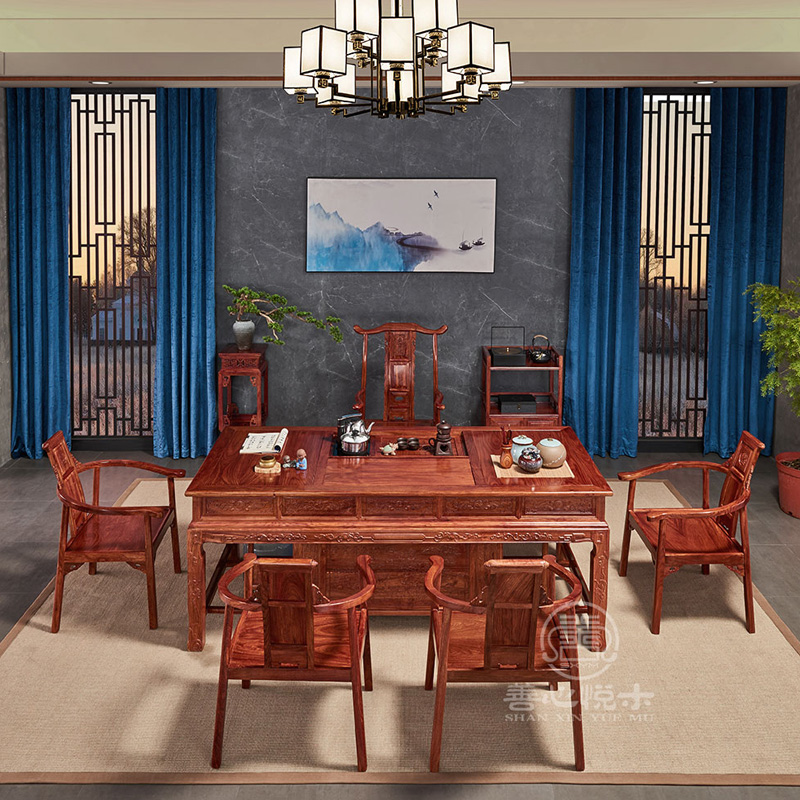 极速红木家具刺猬紫檀茶s台实木茶桌组合椅功夫茶台公室泡茶桌子