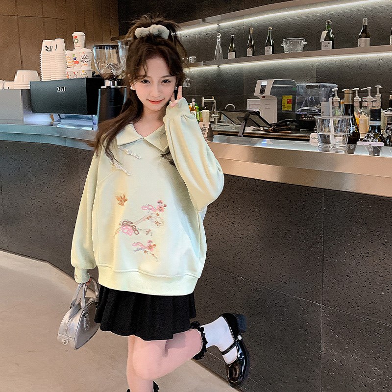 极速女童春装国风卫衣2024新z款儿童大童打底衫上衣女孩春秋裙牛