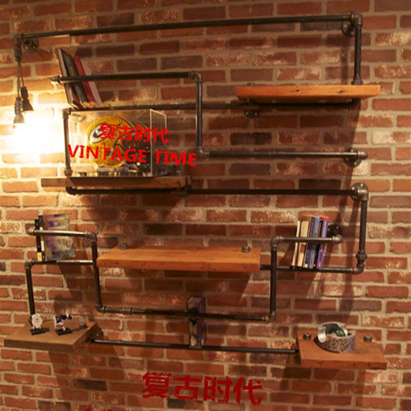 新品美式复古个性创意q书架工业管道置物架水管墙上壁挂展示架隔