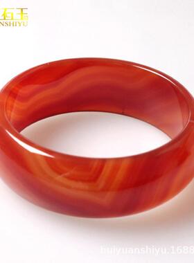 极速玛瑙手镯红女天然玉髓加宽加厚子款I镯子送本玉镯命年时尚玉