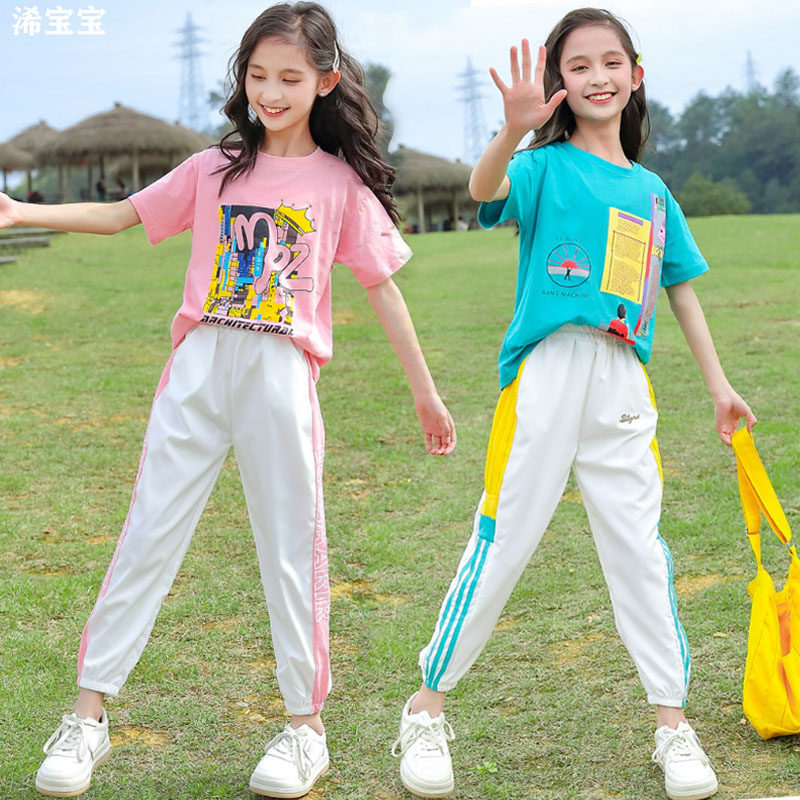 极速女童夏装套装9k岁中童大童运动服11网红8短袖12夏天10洋派两