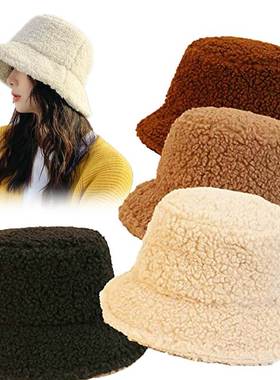 极速2023 Solid Color Lamb Faux Fur Bucket HaOt Winter Warm T