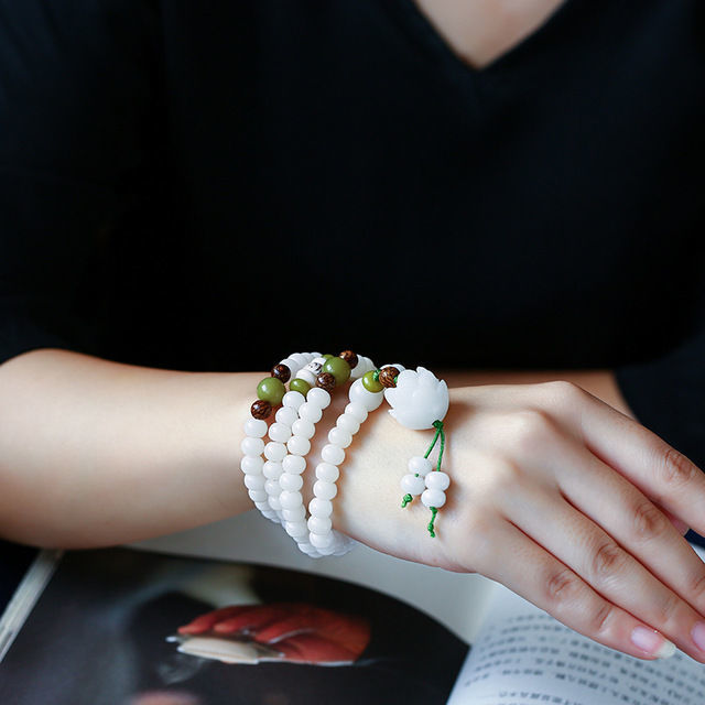 极速白玉菩c提根108颗手串天然菩提子佛珠男女单圈念珠莲花手錬盘