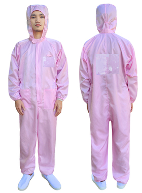 极速无尘服连身透明n袋卡槽背标防静电光伏洁净服紫橙色背膜定制