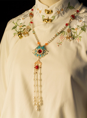 极速配马面裙的璎珞汉服背云软长版项链流K苏珍珠项圈明制晚古风