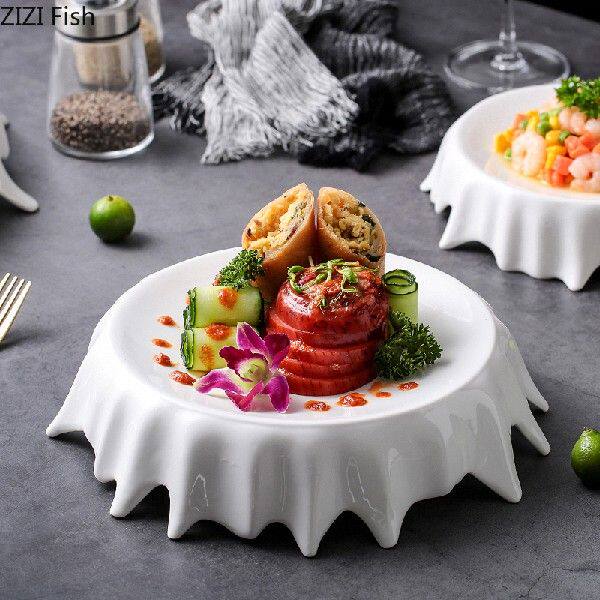 新品White Irregular Shape yDinner Plate Modern Style Home