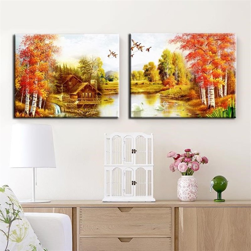 极速电表箱装饰画配o电盒遮挡画两联水晶膜挂画L客厅双联无框画照