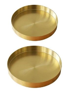 极速2Pcs Round Gold Tray,Metal Decorative MakeupS Tray Organ