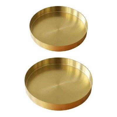 极速2Pcs Round Gold Tray,Metal Decorative MakeupS Tray Organ