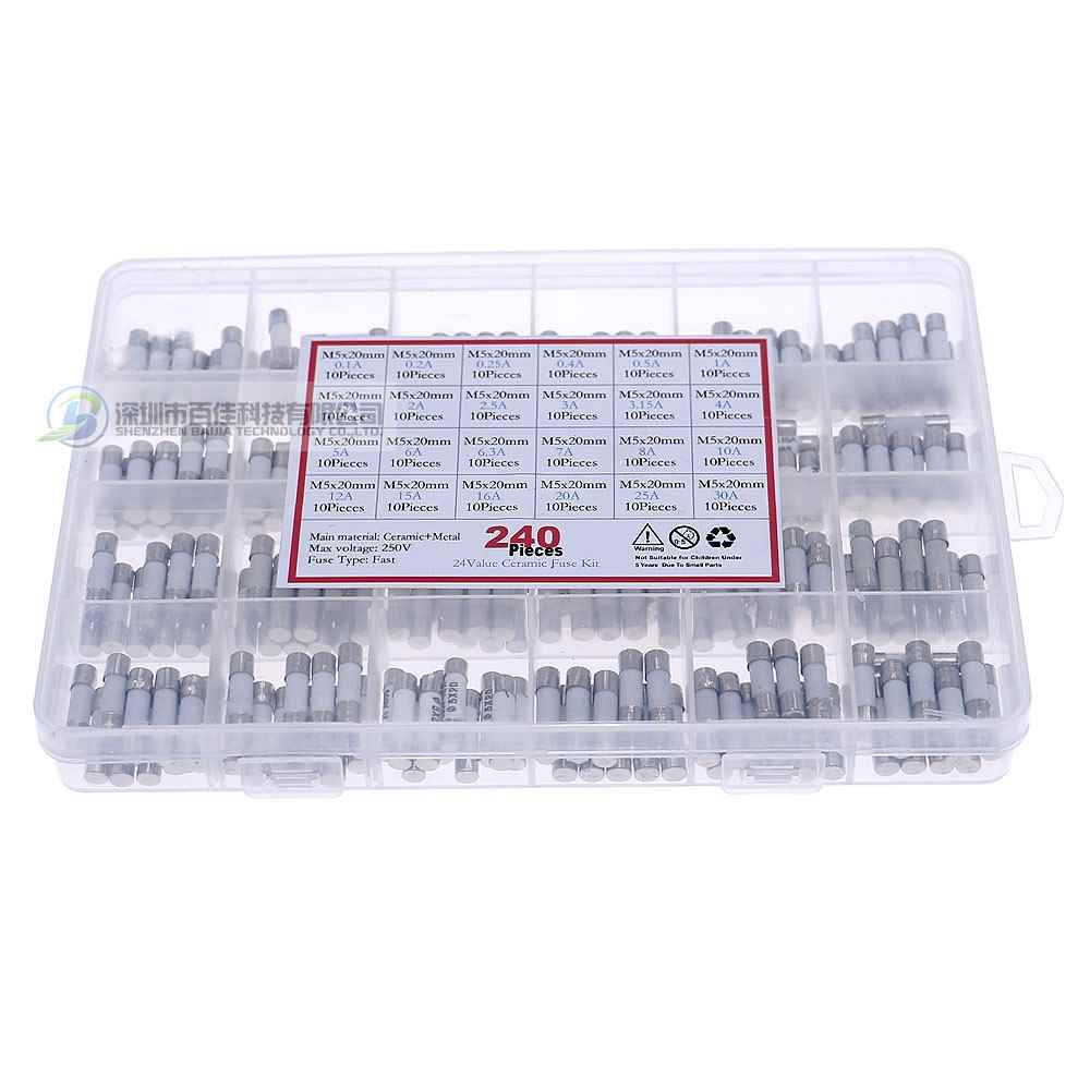 24种陶瓷保险管M5X20保险丝熔断器0.1A/0.5A/10A/15A/20A/25A/30A