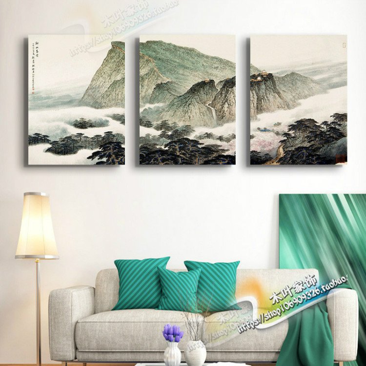 好货新中式客厅装饰画山水画风水靠山招财沙发背景墙挂画大气三联