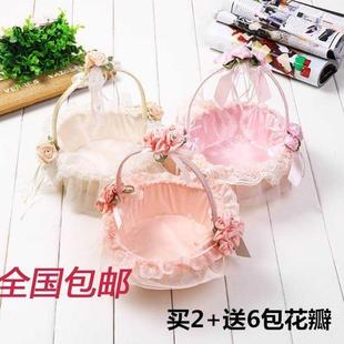 新品婚礼花童撒花小花篮 结婚庆装饰用品 伴娘手提蕾丝撒花瓣花篮