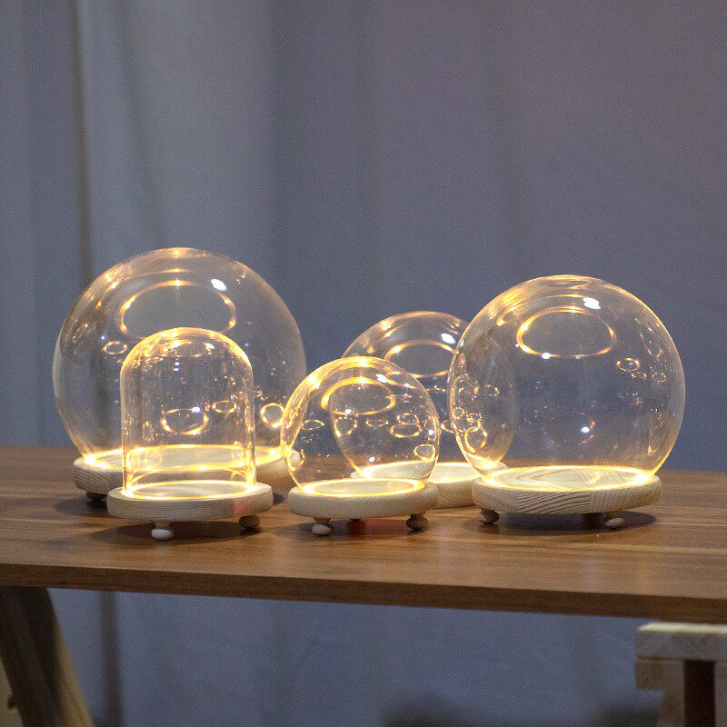 好货永生花发光玻璃罩防尘罩diy装饰桌面摆件干花透明展示盒罩子