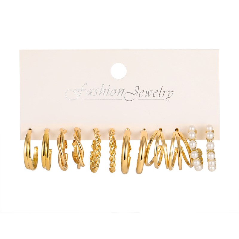 Metal earring set 6-piece gold金色c型金属耳环套装6件套耳圈