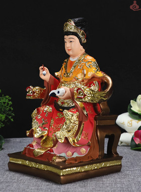 好货中式敦煌彩贴金坐椅注生娘娘送生娘娘金花夫人像树脂桌面神像