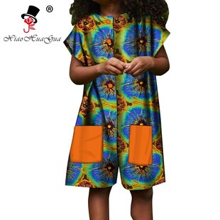 定制非洲时尚女童服装连身裤女孩短袖印花连身裤African clothes