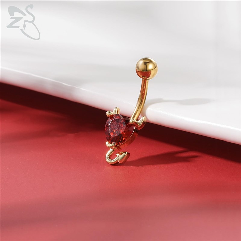 ZS 1 Piece Gold Color Stainless Steel Belly Ring Flower Hear