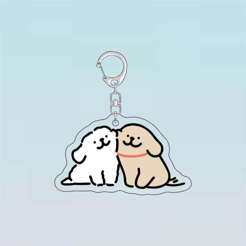 马尔济斯线条小狗挂件修狗小鸡毛简笔画钥匙扣卡通可爱书包小吊坠