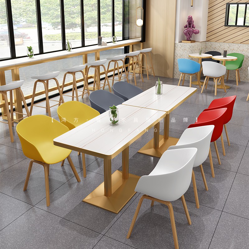 好货奶茶店桌椅组合咖啡厅汉堡小吃店餐饮家具甜品桌子椅子茶百道