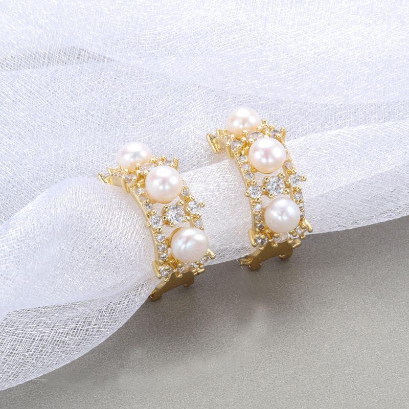 珍珠耳夹女锆石法式轻奢硅胶无痛耳洞铜镶淡水baby珠耳饰