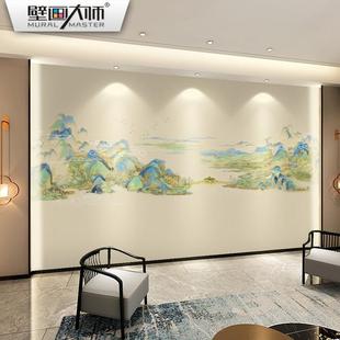 山水壁布电视背景墙纸客厅沙发墙布新款 千里江山图壁纸轻奢新中式
