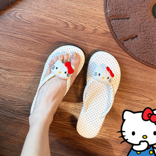 hellokitty人字拖波点女款外穿防滑防臭拖鞋海边家居室内平底凉拖