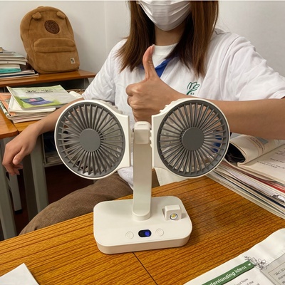 双头风扇360度旋转工位桌面小风扇摇头桌面超静音办公室超长续航