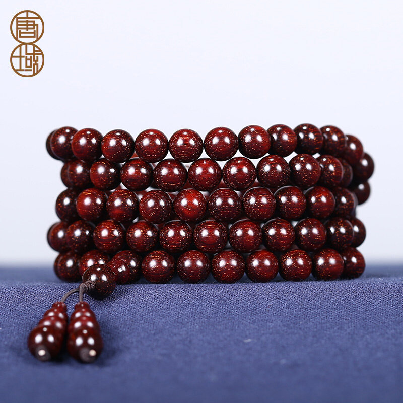 热销唐域印度爆满金星小叶紫檀手串高密老料108颗念珠佛珠男女木