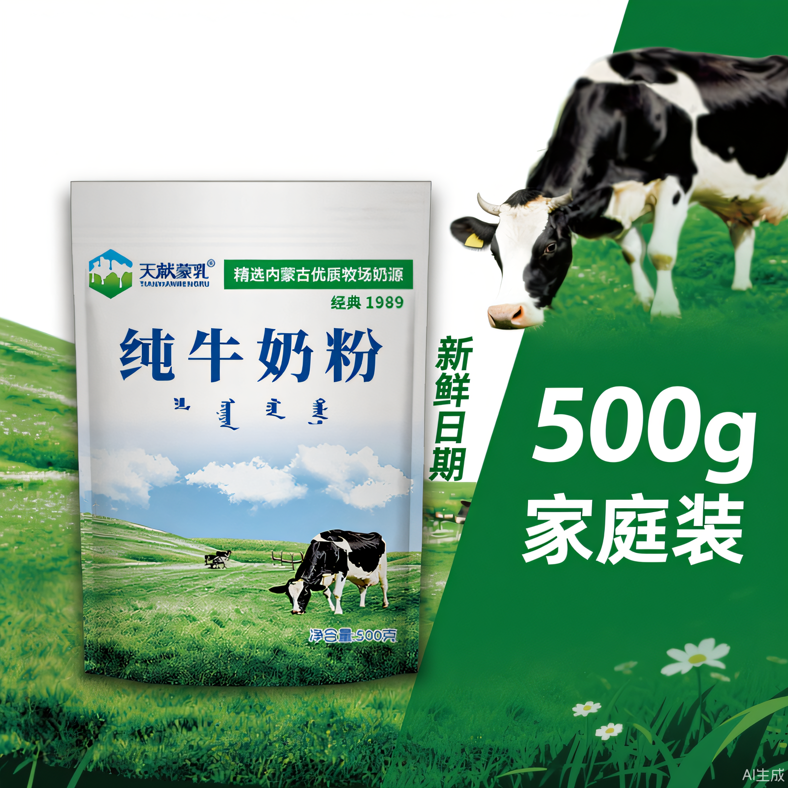 内蒙纯牛奶粉500g全脂无添加无蔗糖烘焙食材料儿童中老年冲饮早餐