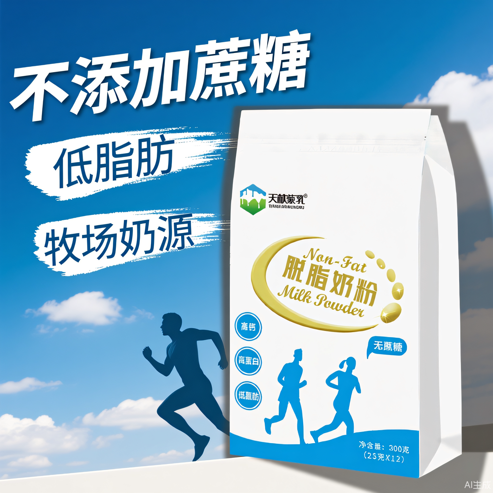 天献蒙乳脱脂奶粉300克高钙高蛋白无蔗糖低脂健身营养健康早餐
