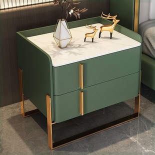 卧室储物柜岩板抖音绿色 实木床头柜新款 SNAG6049 1床头柜2024新款