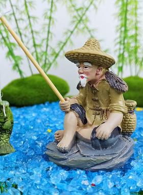 【行业热销】姜太公钓鱼假山鱼缸流水盆景摆件钓鱼翁老头亭子家居