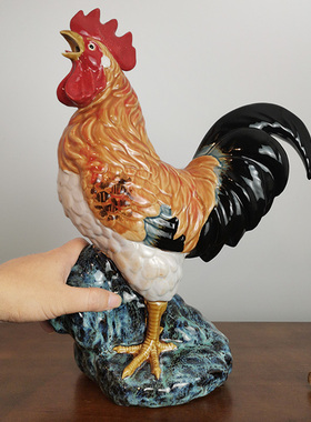 十二生肖鸡家居动物装饰r摆件办公室客厅陶瓷大公鸡风水金鸡工艺